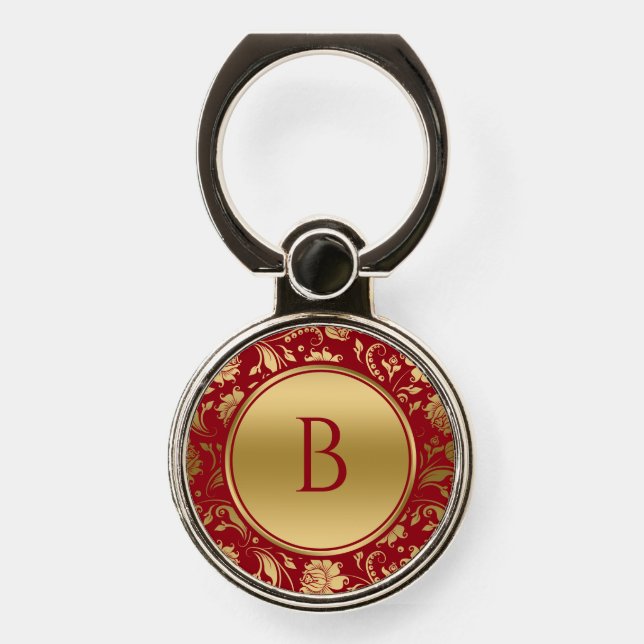 Burgundy & Gold Vintage Damasks Phone Ring Stand (Front)