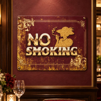 Burgundy Gold Vintage No Smoking Business Metal Print