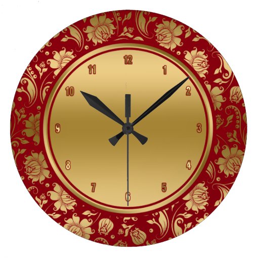 Burgundy & Gold VintageDamasks Large Clock | Zazzle