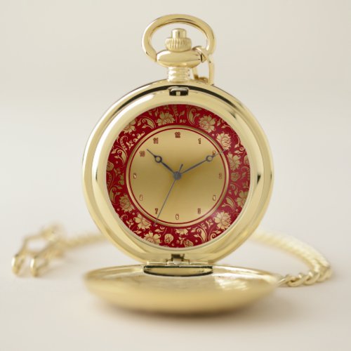 Burgundy  Gold VintageDamasks Pocket Watch