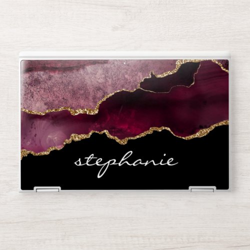 Burgundy Gold Watercolor Agate Personalized HP Laptop Skin