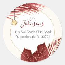 Burgundy Gold Watercolor Greenery Tropical Holiday Classic Round Sticker