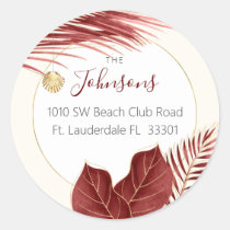 Burgundy Gold Watercolor Greenery Tropical Holiday Classic Round Sticker