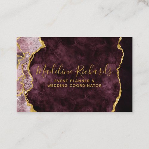 Burgundy  Gold Watercolor Marble Agate Gilded Business Card