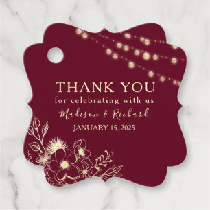 Burgundy Gold Wedding Favor Thank You Tag