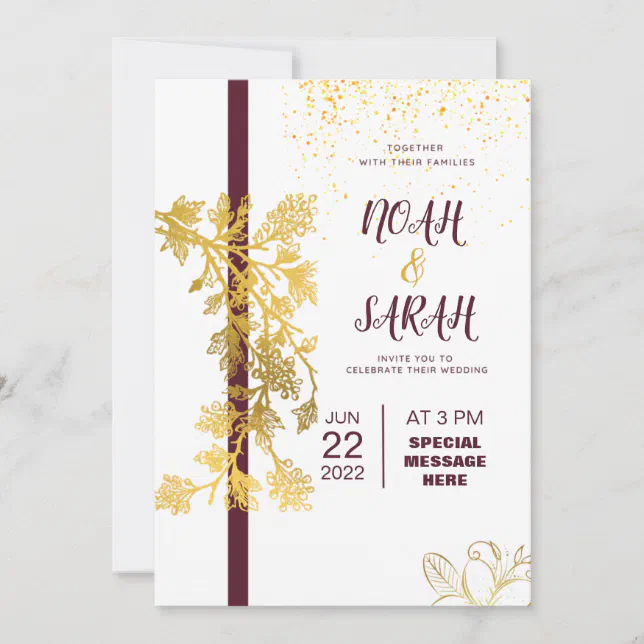 burgundy gold wedding invitation | Zazzle