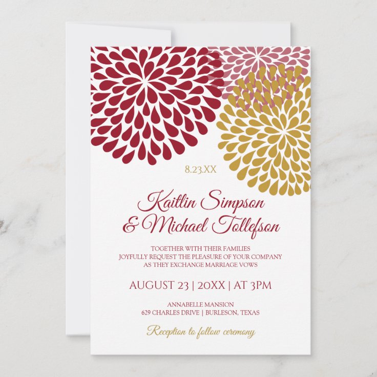 Burgundy & Gold Wedding Invitations | Floral & Fun | Zazzle