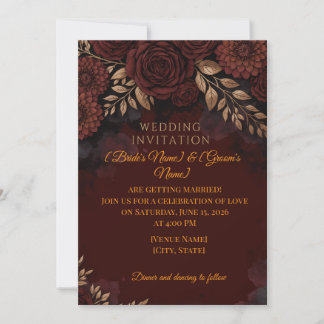 Burgundy Gold Wedding Invite | Dark Floral Elegant