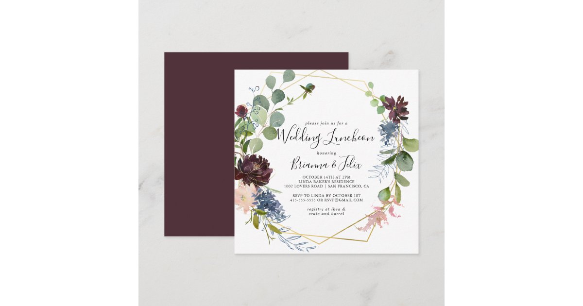 Burgundy Gold Wedding Luncheon Bridal Shower Invitation Zazzle