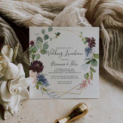 Burgundy Gold Wedding Luncheon Bridal Shower Invitation