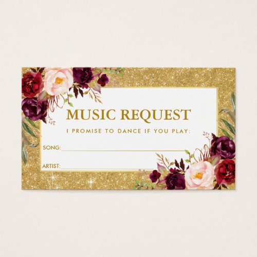 Burgundy Gold Wedding Music Song Request Card
