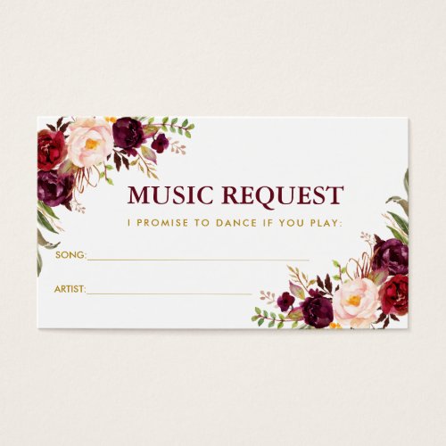 Burgundy Gold Wedding Music Song Request Card B