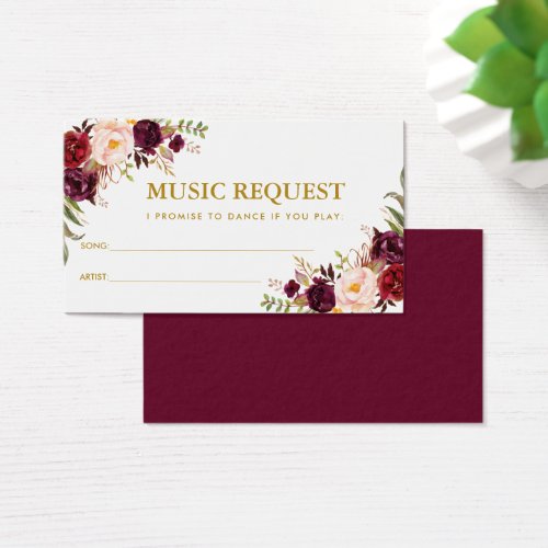 Burgundy Gold Wedding Music Song Request Card BB