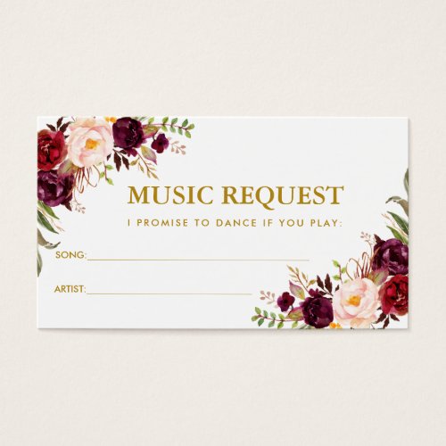 Burgundy Gold Wedding Music Song Request Card G