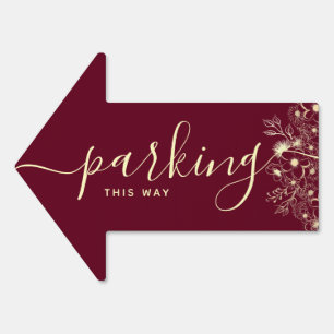 Burgundy Gold Wedding Parking Arrow Sign