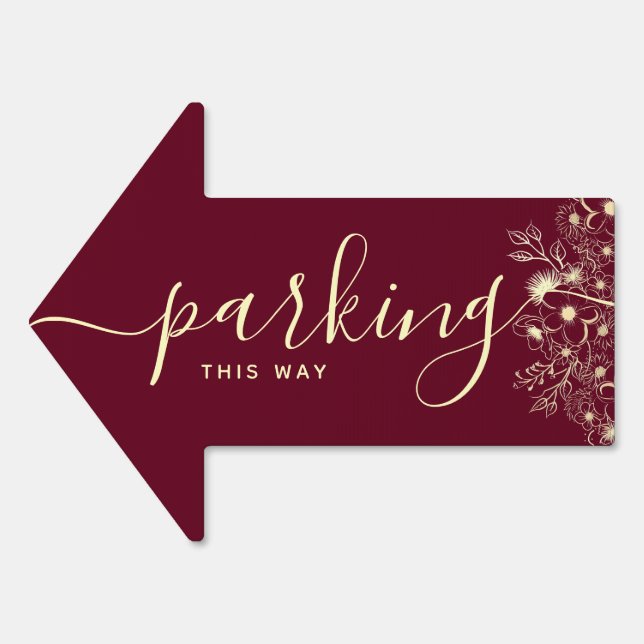 Burgundy Gold Wedding Parking Arrow Sign (Front)