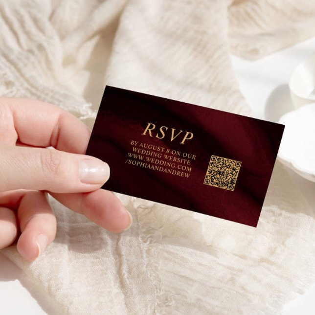 Burgundy & Gold Wedding QR Code RSVP Enclosure Card (Creator Uploaded)