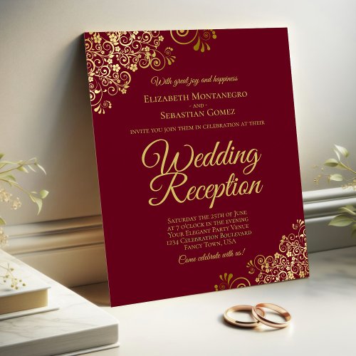 Burgundy  Gold Wedding Reception BUDGET Invite