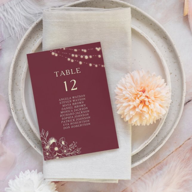 Burgundy Gold Wedding Seating Chart Card (Creator Uploaded)