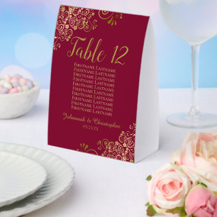 Burgundy & Gold Wedding Table Number Seating Chart Paper Table Tent