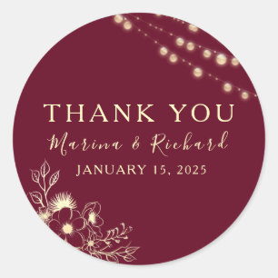 Burgundy Gold Wedding Thank You Sticker