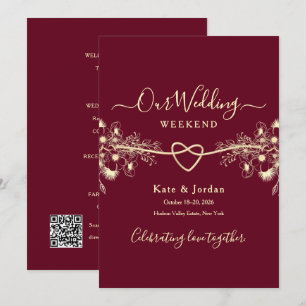 Burgundy Gold Wedding Weekend Itinerary Card
