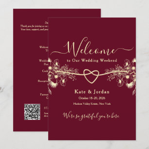 Burgundy Gold Wedding Welcome Letter  Invitation