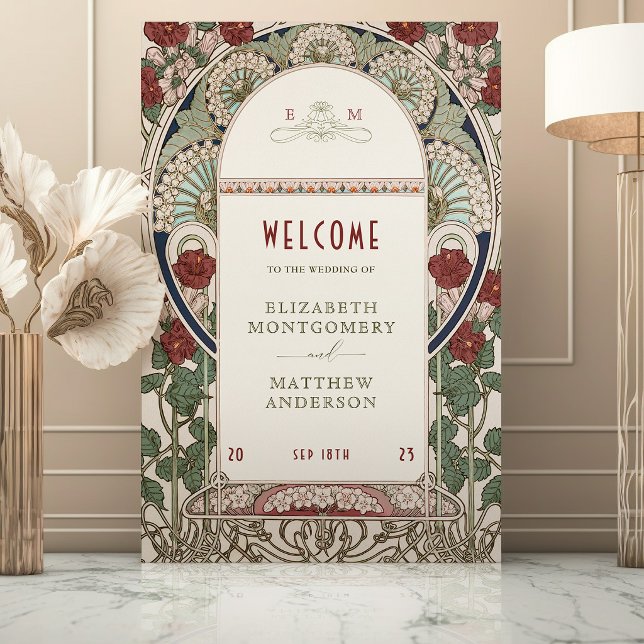 Burgundy Gold Welcome Sign Wedding Art Nouveau (Creator Uploaded)