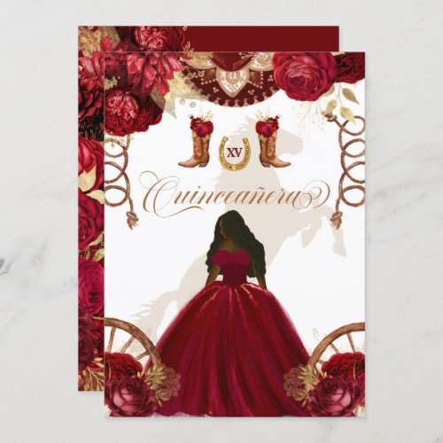 Burgundy Gold Western Charro 2_Sided Quinceanera I Invitation