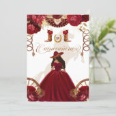 Burgundy Gold Western Charro 2-Sided Quinceanera I Invitation (Standing Front)