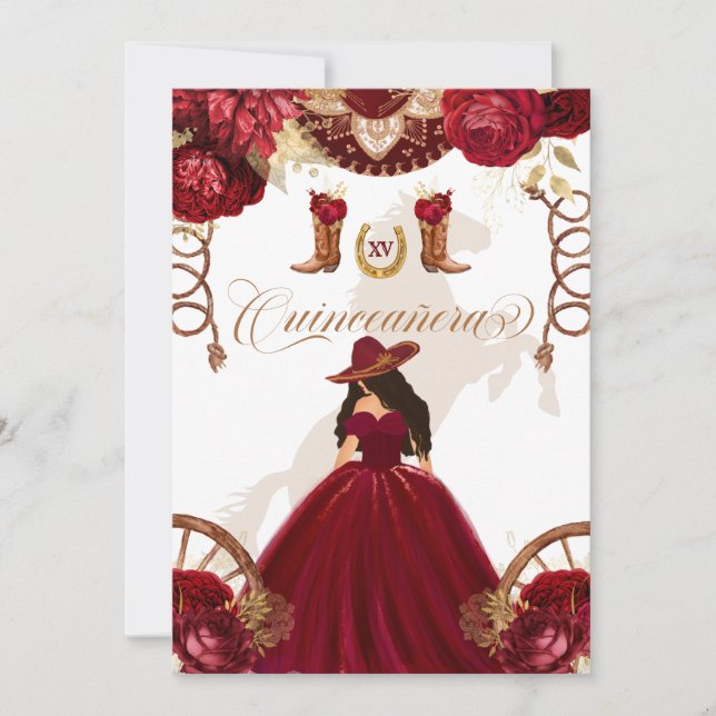 Burgundy Gold Western Charro 2-Sided Quinceanera Invitation | Zazzle