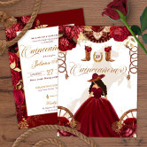 Cabernet Gold Foil Floral Quinceanera Invitation