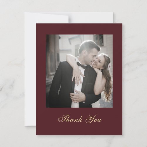 Burgundy Gold White Script Thank You Wedding  Invitation