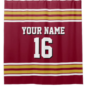 Burgundy Gold White Stripes Sports Jersey Shower Curtain