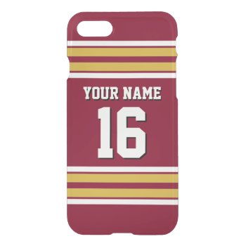 Burgundy Gold White Team Jersey Custom Number Name Iphone Se/8/7 Case by FantabulousCases at Zazzle