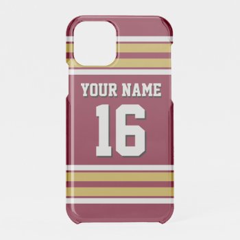 Burgundy Gold White Team Jersey Custom Number Name Iphone 11 Pro Case by FantabulousCases at Zazzle