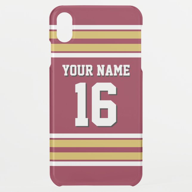 Burgundy Gold White Team Jersey Custom Number Name Uncommon iPhone Case (Back)
