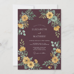 Burgundy Gold Wildflower Wedding Invitation