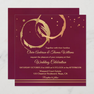 Burgundy Gold Wine Stain Rings Wedding Invitation