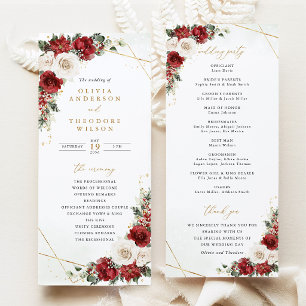 Burgundy Gold Winter Floral Wedding Ceremony Program