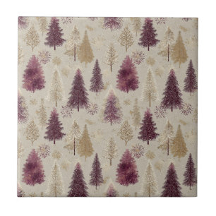 Burgundy Gold Winter Forest Elegant Snow Ceramic Tile