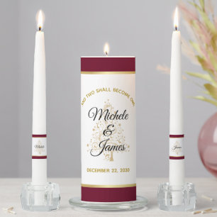 Burgundy Gold Winter Holiday Wedding Ceremony Unity Candle Set