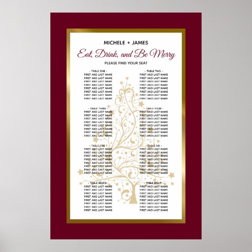 Burgundy Gold Winter Wedding Seating Chart
