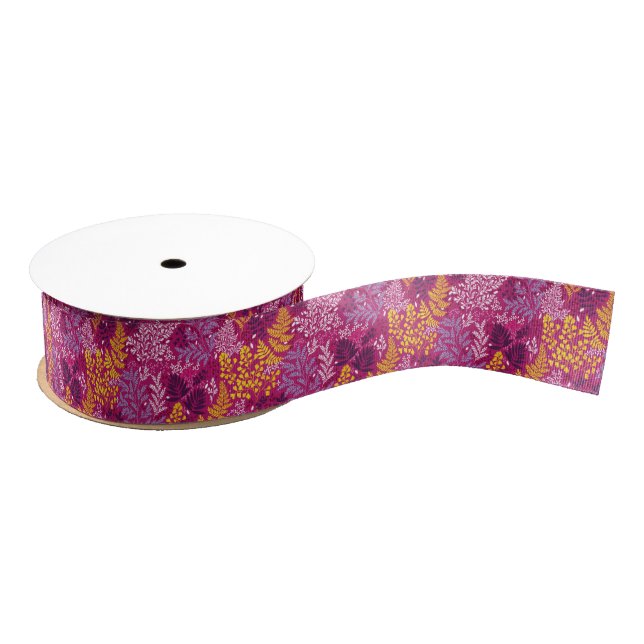 Burgundy Golden Autumn Forest Leaves  Grosgrain Ribbon (Spool)