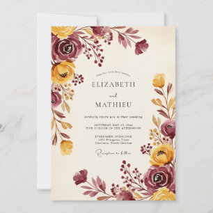 Burgundy Golden Autumnal Wedding Invitation