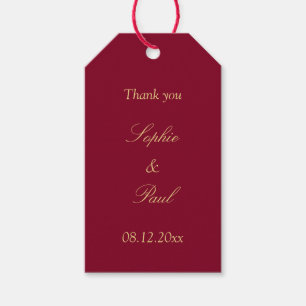 Burgundy Golden Beige Wedding Favor Thank You Gift Tags