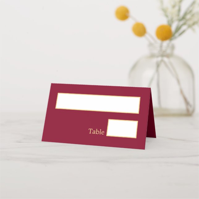 Burgundy Golden Beige Wedding Folded Place Card (Front)