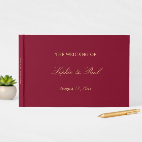 Burgundy Golden Beige Wedding Guest Book