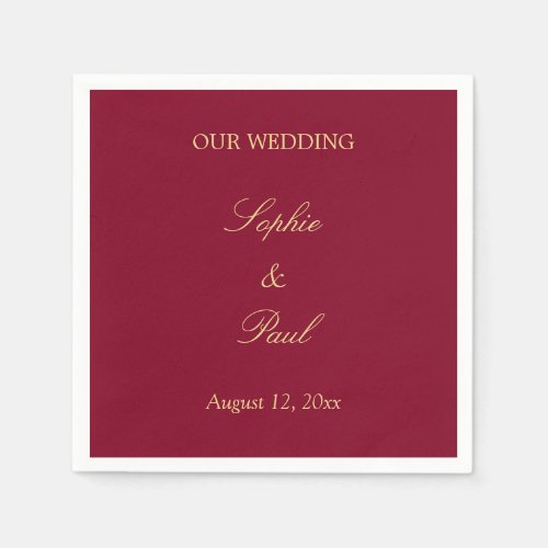 Burgundy Golden Beige Wedding Napkins