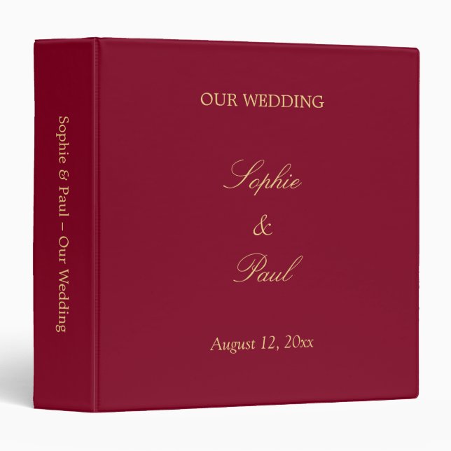 Burgundy Golden Beige Wedding Personalized Binder (Front/Spine)